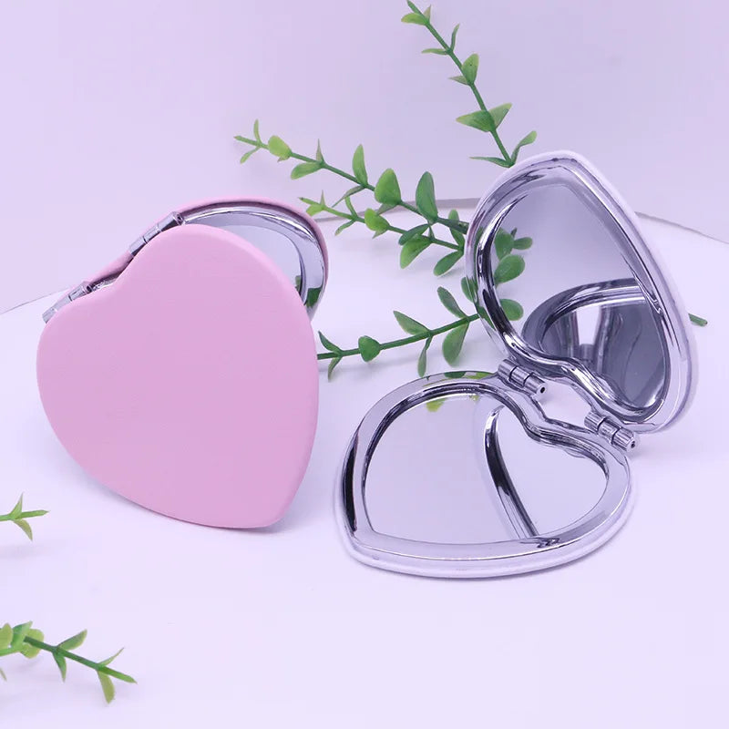 Zonyin Hot Selling PU Makeup Mirror Mini Compact Pocket Travel Gift Different Shape Size Personalized Heart Mini Compact Mirror