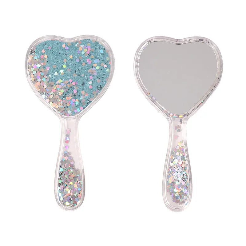 Zonyin Heart Shaped Compact Mirror Cute Transparent Quicksand Gift Hand Mirror Glitter Fro Girl Travel