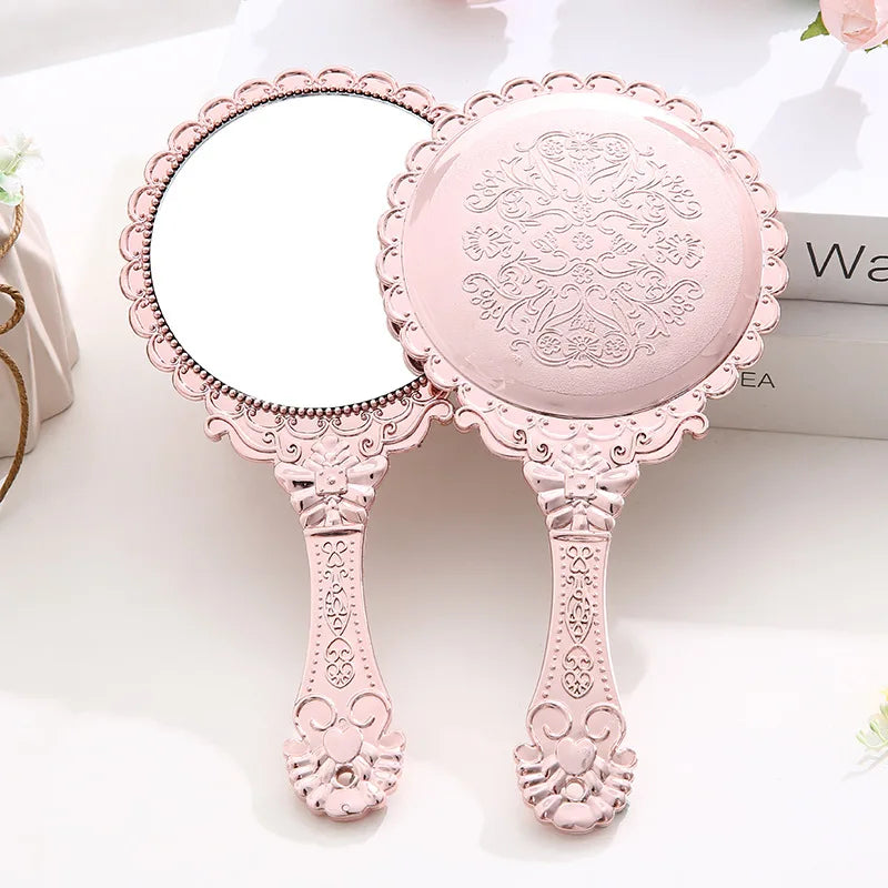 Zonyin High Quality Gold Oval Handheld Makeup Mirror Custom Logo Vanity Retro Hand Held Cosmetic Mirror for Women Girls Gift