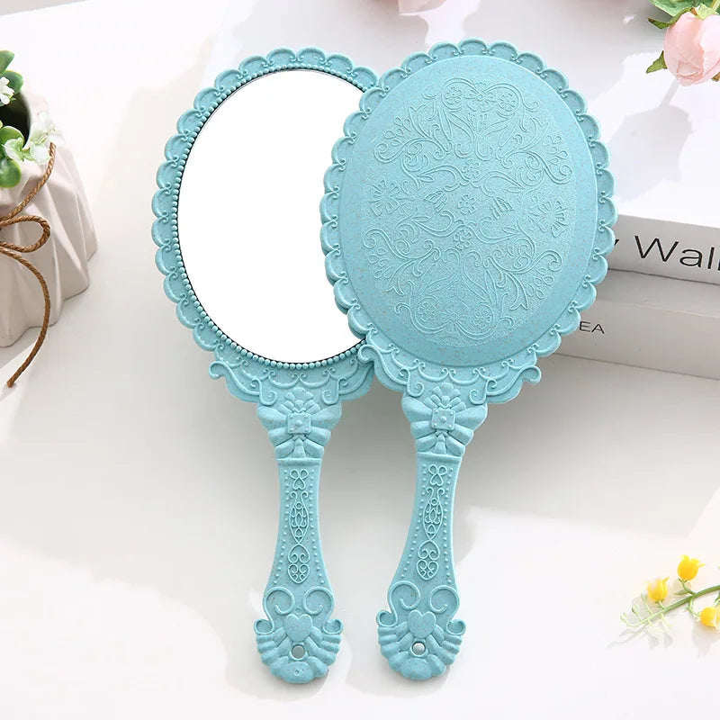 Zonyin High Quality Gold Oval Handheld Makeup Mirror Custom Logo Vanity Retro Hand Held Cosmetic Mirror for Women Girls Gift