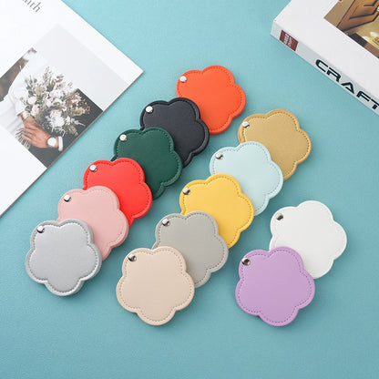 Zonyin New Arrival Flower Design White Pu Leather Makeup Mirror Customized Logo Portable Travel Pu Pocket Mirror for Women Girls