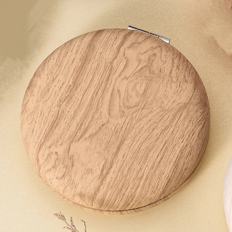 Zonyin Wood Grain PU Leather Makeup Mirror Portable Double Sided Folding Pocket Mirror Cute Compact Cosmetic Mirror for Gift