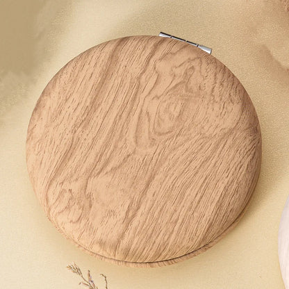 Zonyin Wood Grain PU Leather Makeup Mirror Portable Double Sided Folding Pocket Mirror Cute Compact Cosmetic Mirror for Gift