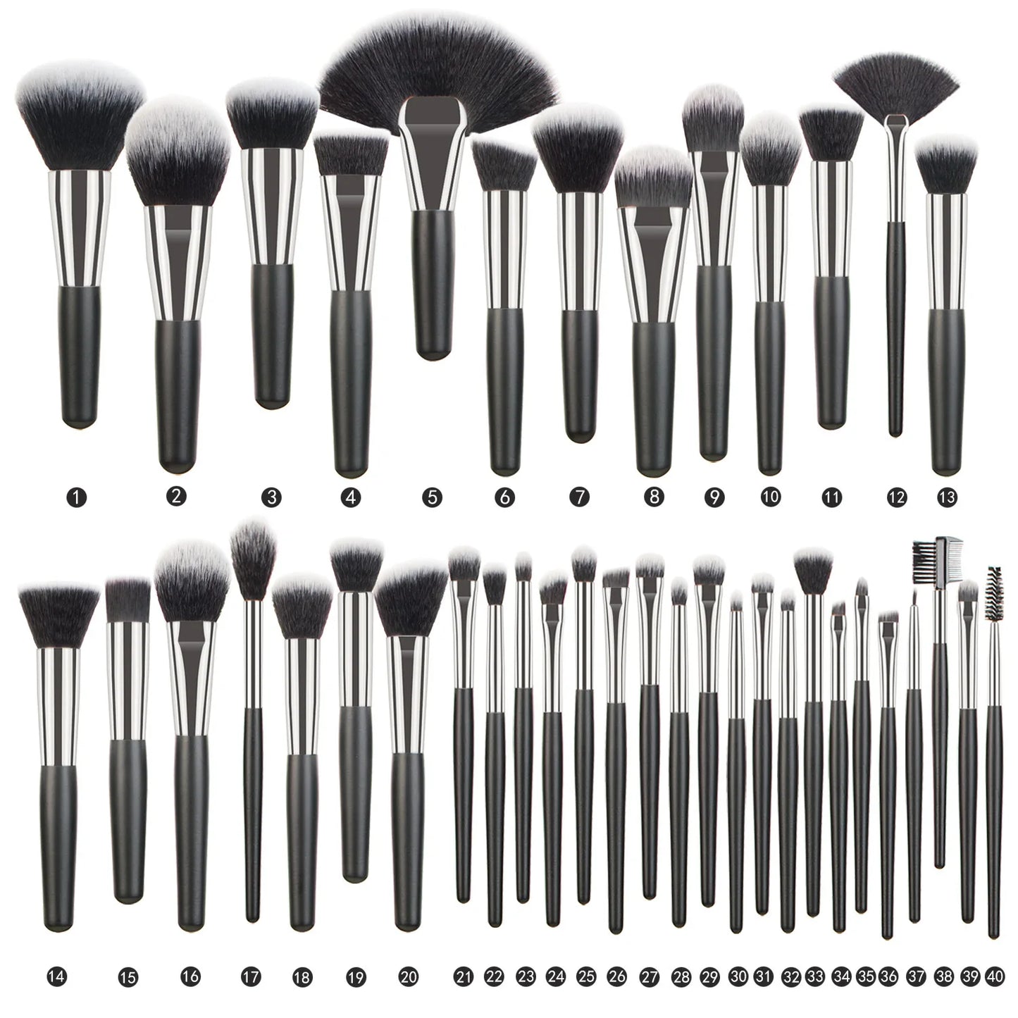 Wholesale 40 PCS Professional Makeup Brush Set Foundation Eye Shadow Concealer Powder Blusher Glossy Black Color Fan Brush Face