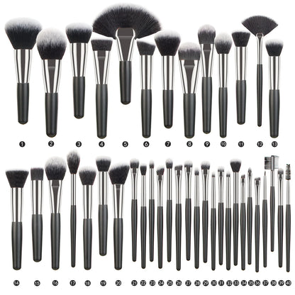 Wholesale 40 PCS Professional Makeup Brush Set Foundation Eye Shadow Concealer Powder Blusher Glossy Black Color Fan Brush Face