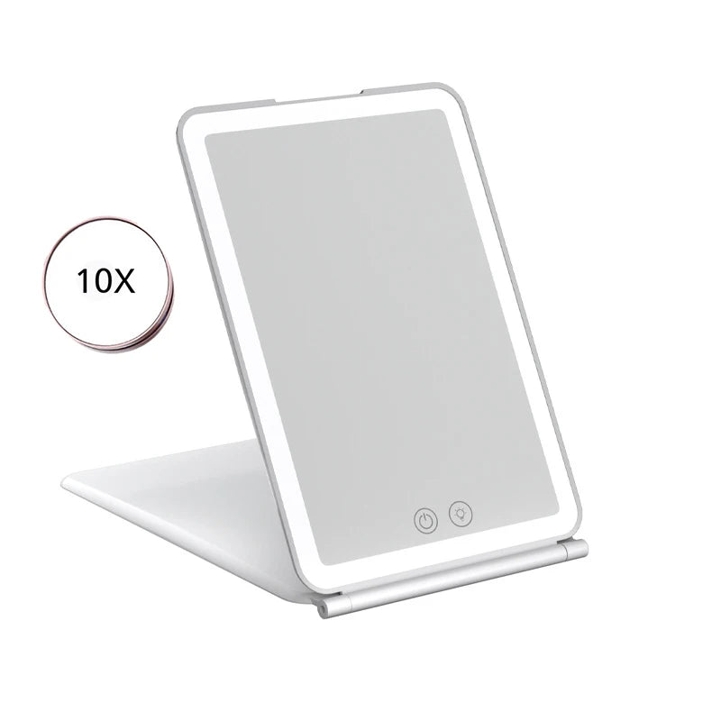 Zonyin High Quality Portable Travel Ladies 3X/10X Magnifying Makeup Mirror Rectangle Folding Cosmetic Mirror with LED Light