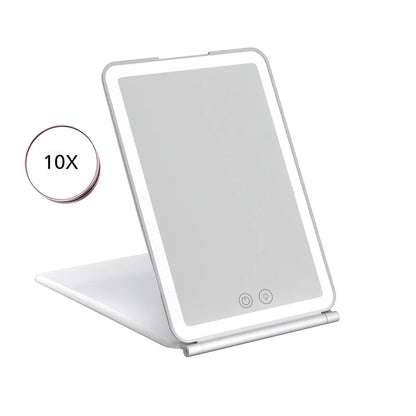Zonyin High Quality Portable Travel Ladies 3X/10X Magnifying Makeup Mirror Rectangle Folding Cosmetic Mirror with LED Light