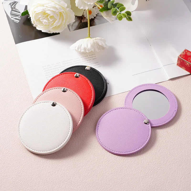 Zonyin New Arrival PU Leather Portable Rotating Makeup Mirror Custom Round Double-sided Magnification Pocket Mirror for Travel