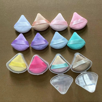 Zonyin Custom Logo Velour Triangle Powder Puff Soft Velvet Cotton Face Makeup Sponge Loose Powder Cosmetic Puffs With Box