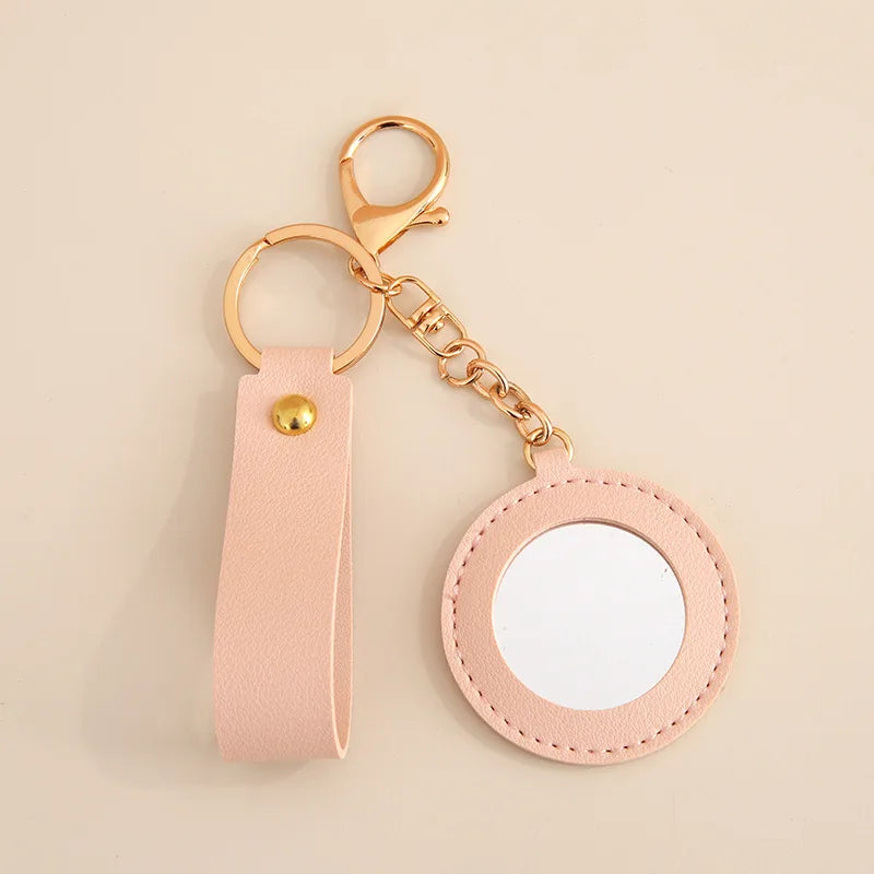 Zonyin Fashion PU Leather Makeup Mirror Bag Key Chain Flower Promotional Gifts Portable Pocket Mirror Heart Mirror With Key Ring