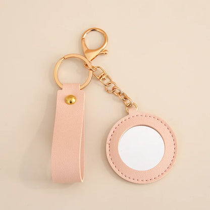 Zonyin Fashion PU Leather Makeup Mirror Bag Key Chain Flower Promotional Gifts Portable Pocket Mirror Heart Mirror With Key Ring