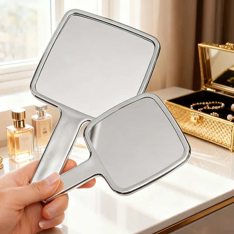 Zonyin New Luxury Square Electroplated Silver Cosmetic Mirror Handheld Makeup Mirror with Customized logo for Woman and Girls