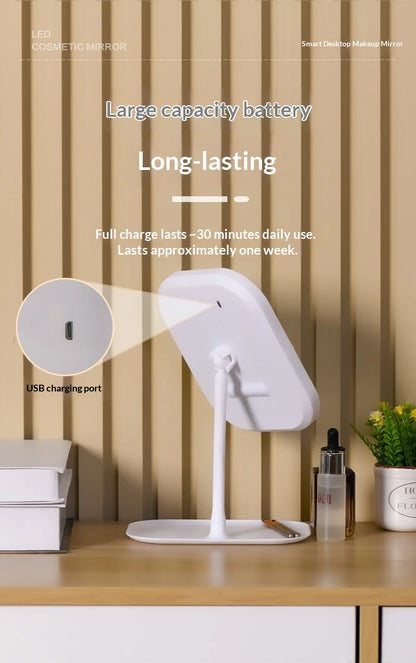 Zonyin LED Makeup Mirror with Light Touch Control Rechargeable Cosmetic Mirror Portable ABS Desktop Mirror for Travel and Home