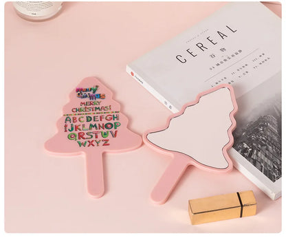 Zonyin Creative Personalized New Year's Gift Cartoon Christmas Tree Silver Finish Handheld Portable Makeup Mirror for Women
