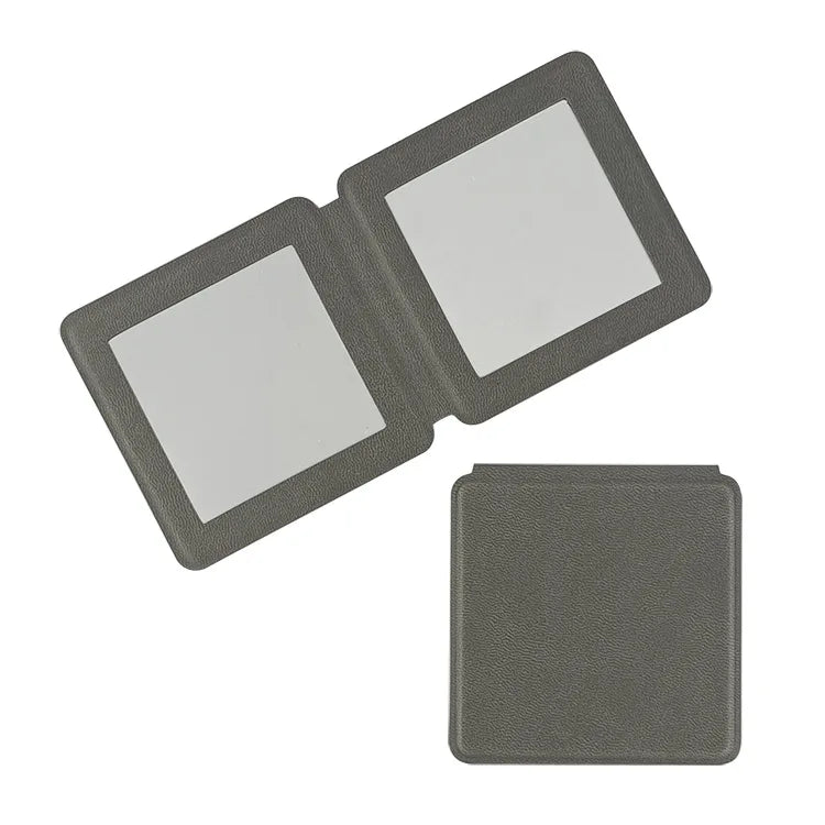 Zonyin Dual Sided 2X Magnification Small Glass Mirror Square Folding Pu Leather Handheld Cosmetic Pocket Mirror for Women Girl