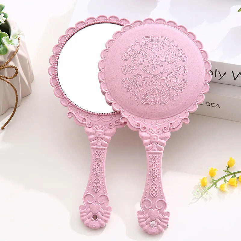 Zonyin High Quality Gold Oval Handheld Makeup Mirror Custom Logo Vanity Retro Hand Held Cosmetic Mirror for Women Girls Gift