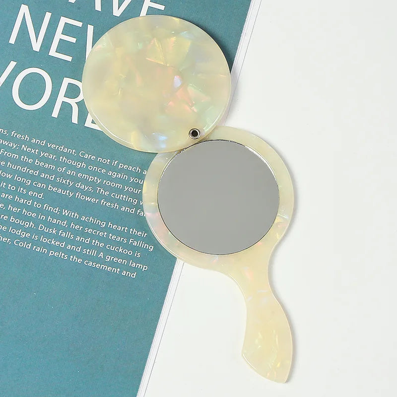 Zonyin Wholesale Custom Portable Handheld Makeup Small Mirror Leopard Pattern Round Rotary Cover Style Acetate Cosmetic Mirror