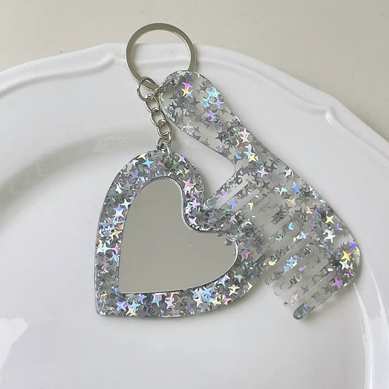 Zonyin Customized Personalized Glitter Sequin Car Keychain Bag Love Mini Acetate Makeup Mirror Heart DIY Car Hanging Accessories