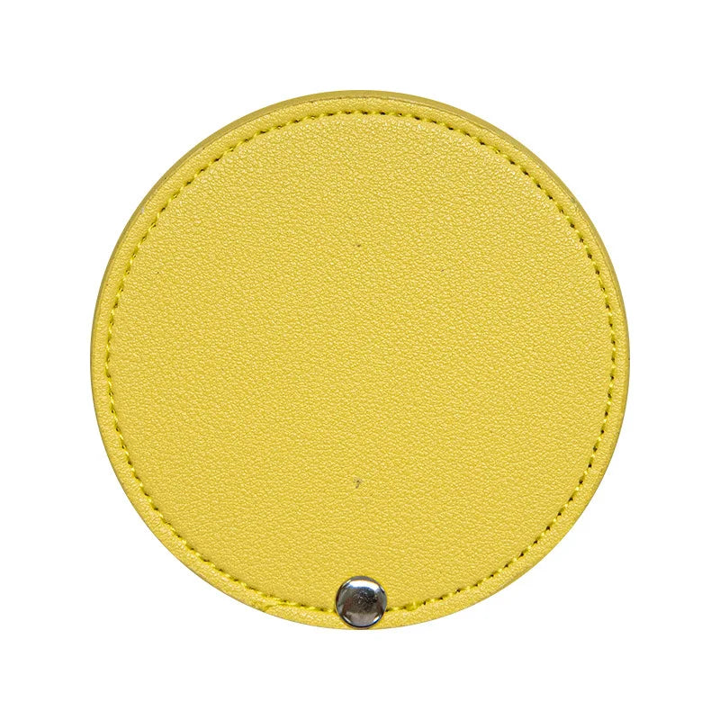 Zonyin Wholesale White Round Pocket Mirror Pu Leather Glass Small Travel Cosmetic Mirror for Women Girls