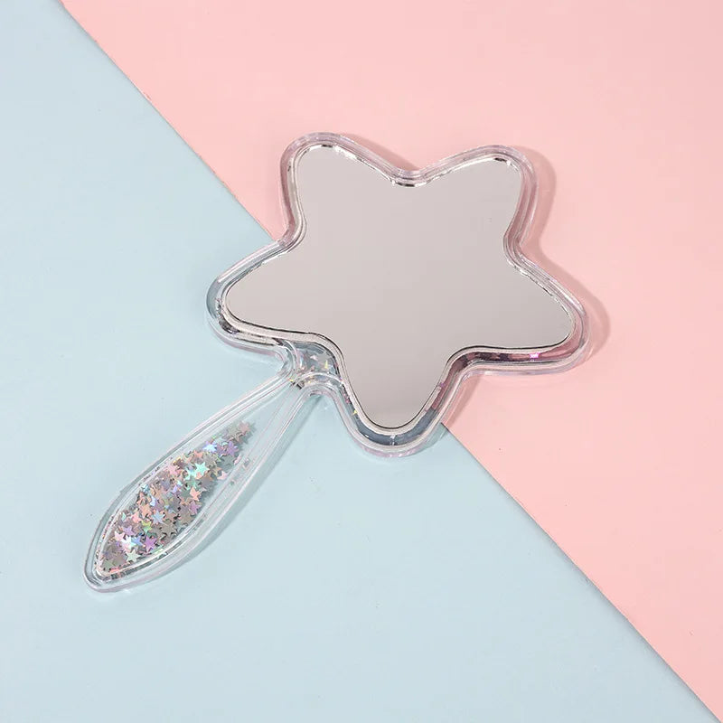 Zonyin Star-Shaped Glitter Quicksand Handheld Makeup Mirror Cute Novelty Gift Hand Mirror Portable Shiny Pocket Mirror