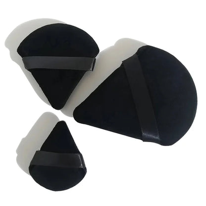 Zonyin Wholesale 3pcs Black Velvet Triangle Powder Puff Custom Logo Soft Mini Large Face Powder Puff for Make up