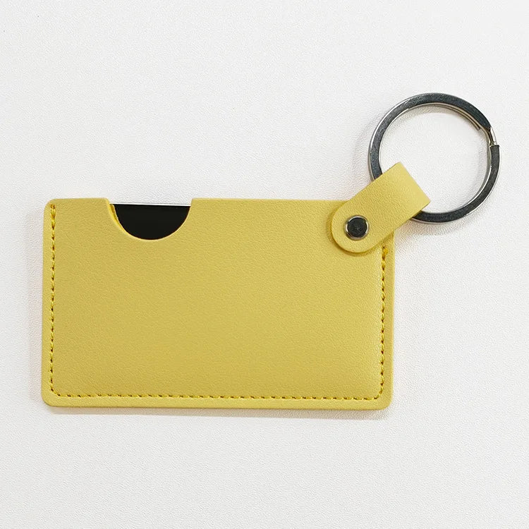 Zonyin Small White Rectangle Pu Leather Keychain Mirror Custom Private Logo Portable Travel Makeup Hand Pocket Mirror for Bag