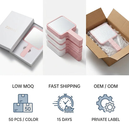 Zonyin Wholesale 5 Sizes Custom Logo Square Handheld Mirror Portable Small Makeup Mirror Compact Cosmetic Mirror with Logo