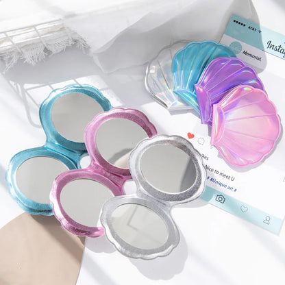 Zonyin Trendy Shell-Shaped Folding Double Sided Magnifying Travel Wholesale Beauty Cosmetic Mini Compact Pocket Mirror for Women