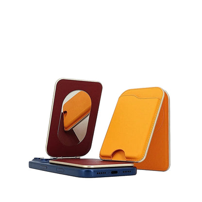Zonyin Rotatable Magnetic MagSafe Makeup Mirror with Wallet for iPhone Foldable Pocket Mirror Compact Mirror Gift for Men Women