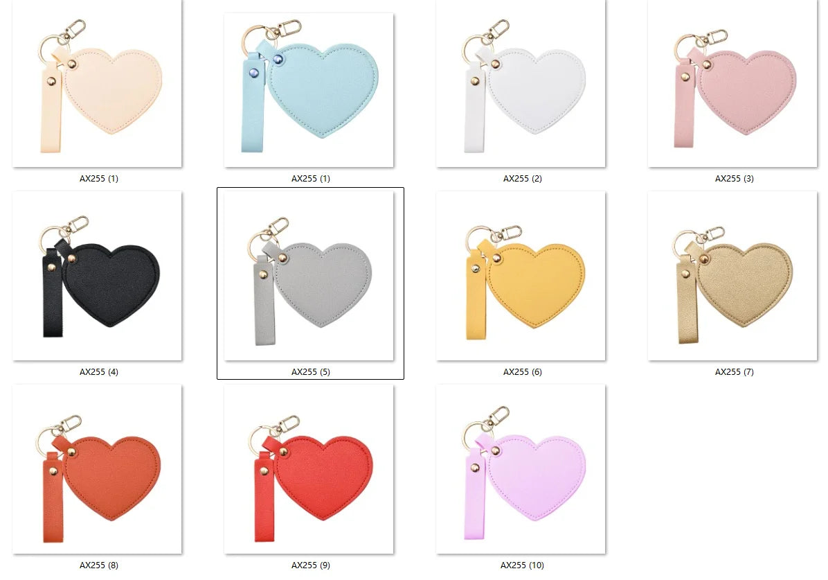 Zonyin Valentine's Day Gift Heart Shaped Makeup Keychain Mirror Pu Leather HD Glass Custom Travel Pocket Mirrors for Women Girls