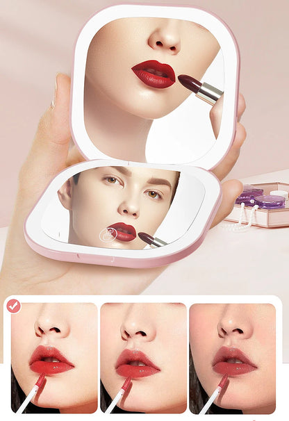 Zonyin Plastic 3 Colors Dual-Sided LED Light Makeup Mirrorv Foldable 2x/3x Magnification Compact Pocket Mirror for Travel