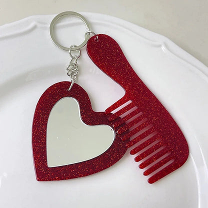 Zonyin Customized Personalized Glitter Sequin Car Keychain Bag Love Mini Acetate Makeup Mirror Heart DIY Car Hanging Accessories