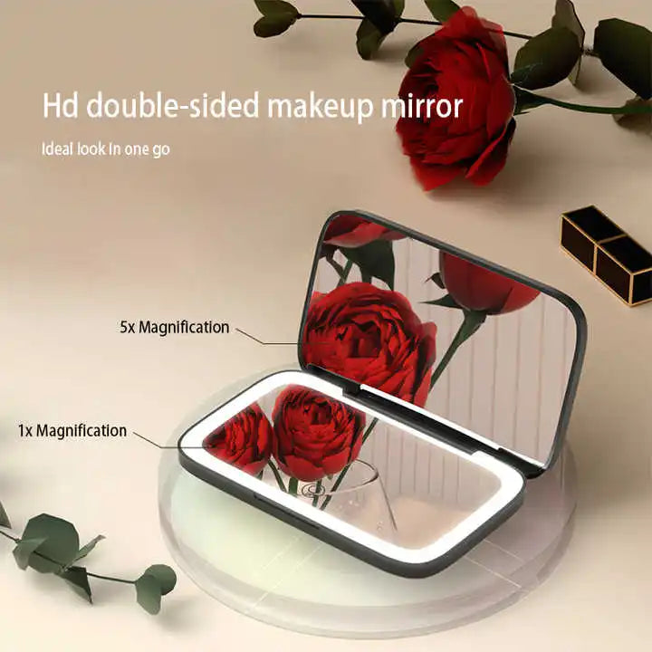 Zonyin Custom Logo Double-Side Handheld Makeup Mirror with Lights Travel Compact Portable Folding LED Rechargeable Square Mirror
