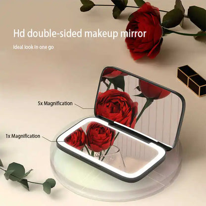 Zonyin Custom Logo Double-Side Handheld Makeup Mirror with Lights Travel Compact Portable Folding LED Rechargeable Square Mirror