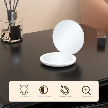 Zonyin Custom Logo Light LED Travel Makeup Mirror Compact Folding Handheld Magnifying Cosmetic Vanity Mirror Pocket Mini Size