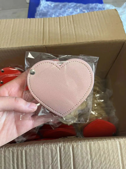 Zonyin Cute Red Heart Pu Leather HD Glass Pocket Makeup Mirror Custom Logo Portable Travel Mini Cosmetic Mirrors for Women Girls