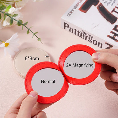 Zonyin New Arrival PU Leather Portable Rotating Makeup Mirror Custom Round Double-sided Magnification Pocket Mirror for Travel