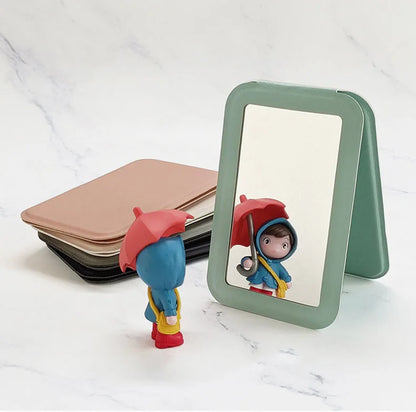 Zonyin Custom Portable Makeup Mirror Foldable Solid Color PU Leather Simple Mini Compact Cute Pocket Mirror for Woman Girls Gift
