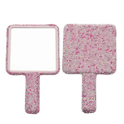 Zonyin Custom Logo Heart Shape Diamond Handheld Makeup Mirror Custom Hand Held Portable Private Label Round Makeup Mirror
