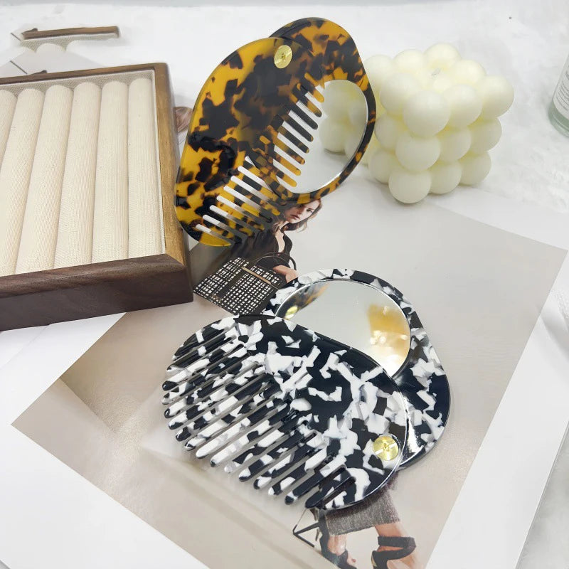Zonyin Custom Logo High Quality Acetate Pocket Mini Cosmetic Mirror Portable Makeup Small Travel Mirror With Comb for Women