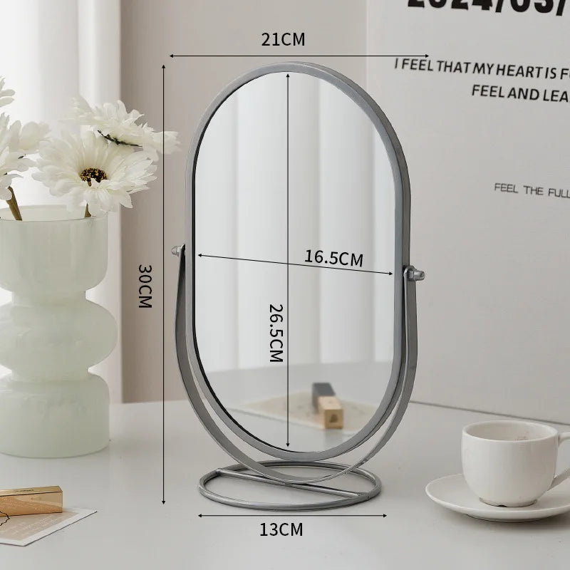 Zonyin Desktop Oval Rotating 360 Makeup Mirror Ins Style Dressing Table Mirror High Aesthetic Bedroom Vanity Mirror