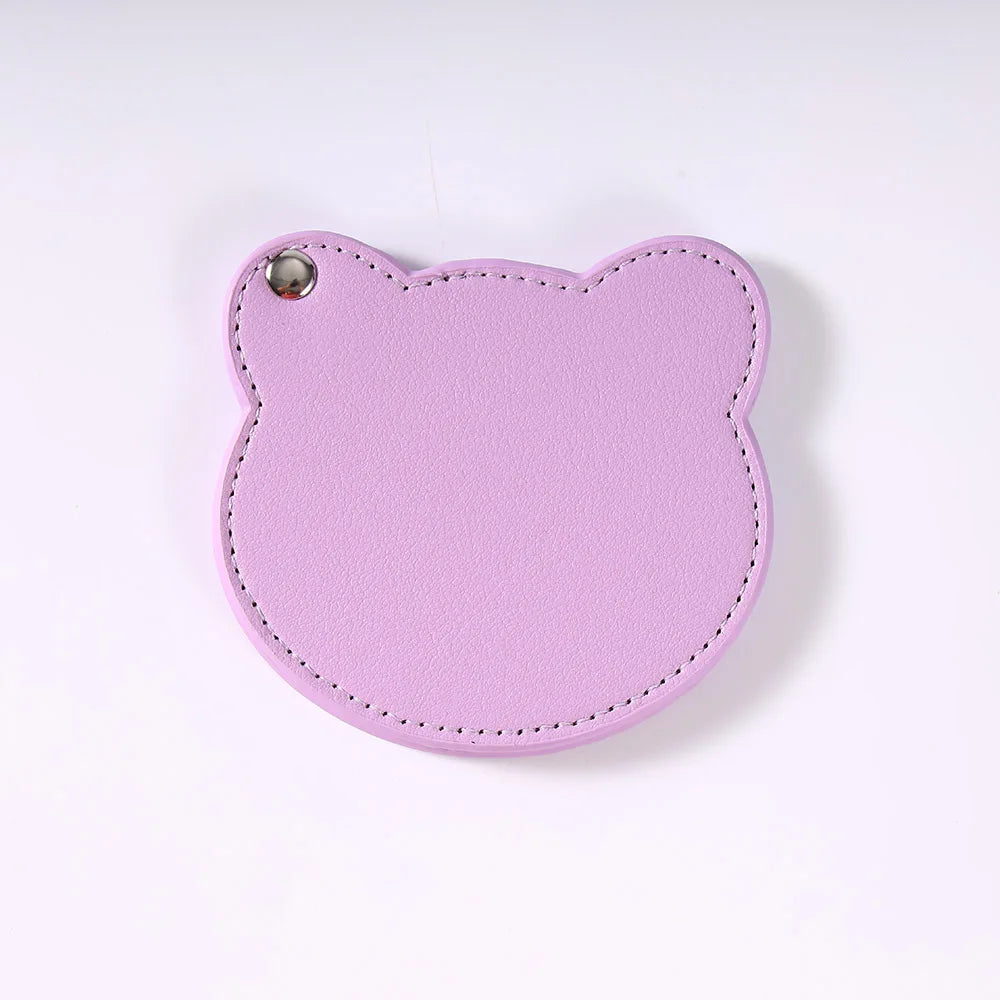 Zonyin Customized Personalized Logo Pu Leather Glass Mirror Lovely Black Bear Shaped Pocket Makeup Mirrors for Travel