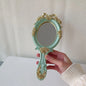 Zonyin European Style Vintage Resin Handheld Makeup Mirror Oval Shaped Rose Flower Carved Cosmetic Mirror for Women Lady Wedding
