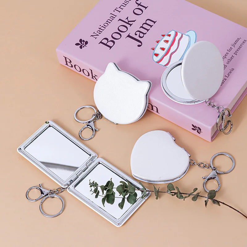 Zonyin Printed Logo PU Leather Foldable Makeup Mirror Portable Travel Compact 2X Magnifying Pocket Mirror  with Keychain