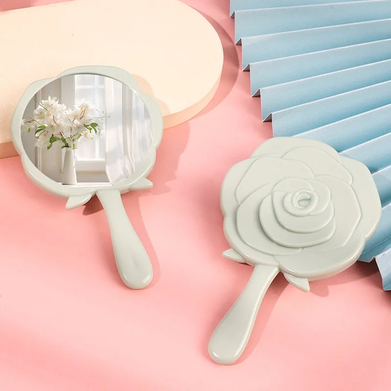 Zonyin High Quality Vintage Pink Rose Shape Hand Makeup Mirror Plastic Mini Handheld Cosmetic Mirror for Women Girl Travel