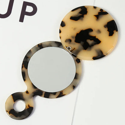 Zonyin Custom Logo Round Travel Cosmetic Mirror New Design Leopard Print Acetate Flip Pocket Handheld Makeup Mirror for Grills