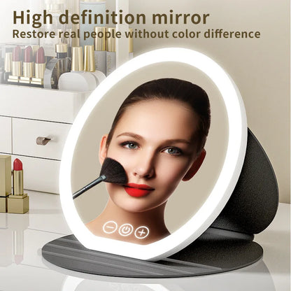Zonyin Portable LED Cosmetic Mirror with Fill Light Foldable Tabletop Dressing Makeup Mirror for Dormitory or Office Box Packed