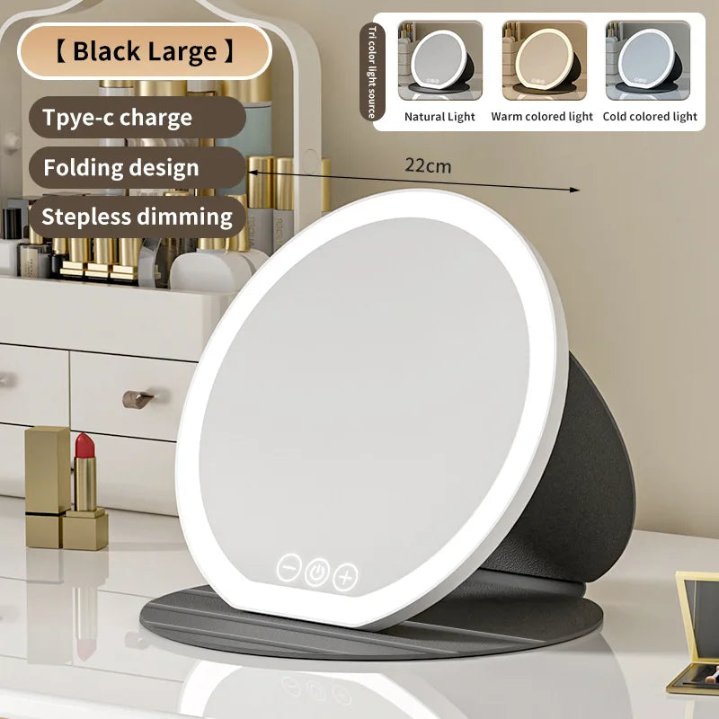 Zonyin Portable LED Cosmetic Mirror with Fill Light Foldable Tabletop Dressing Makeup Mirror for Dormitory or Office Box Packed
