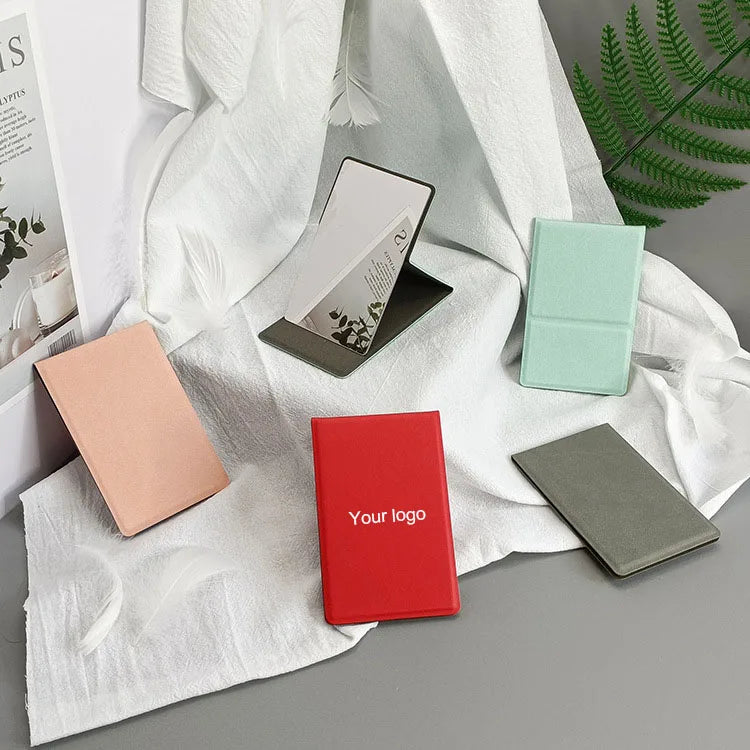 Zonyin Folding Rectangle Small Stainless Steel Pocket Mirror Pu Leather Custom Logo Unbreakable Makeup Mirror for Purse Bag