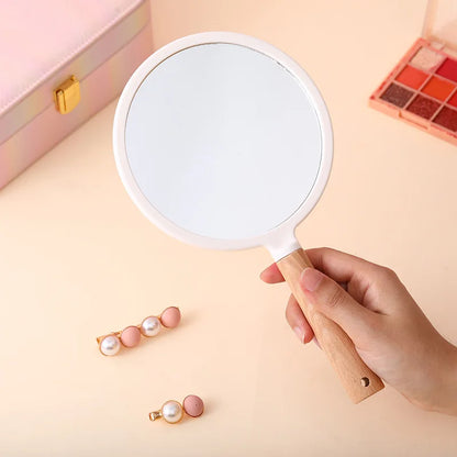 Zonyin Portable Personalized Plastic Round Square Heart Shape Handheld Wood Handle Makeup Mirror Pocket Hand Mirror for Beauty